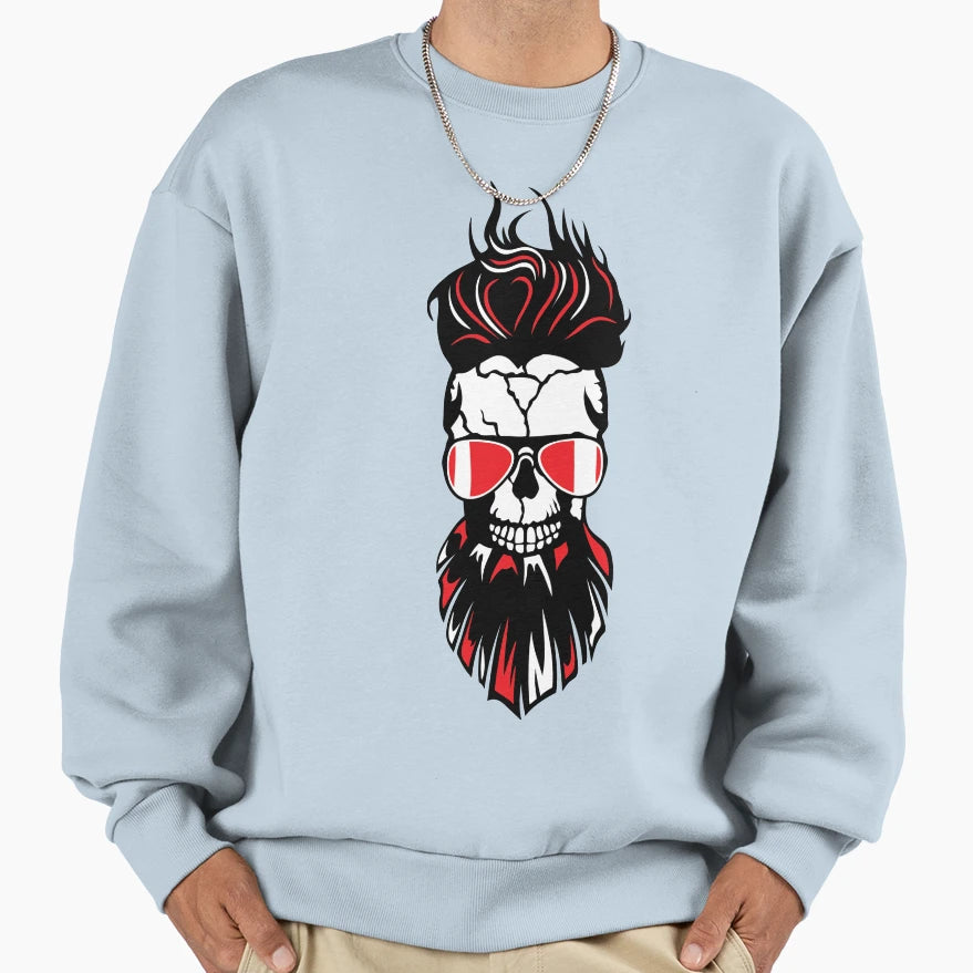 Skull Hipster Bearded Beard Glasses Sweatshirt - Unique Graphic for Adults - T-Shirt, Sweatshirt, Hoodie
