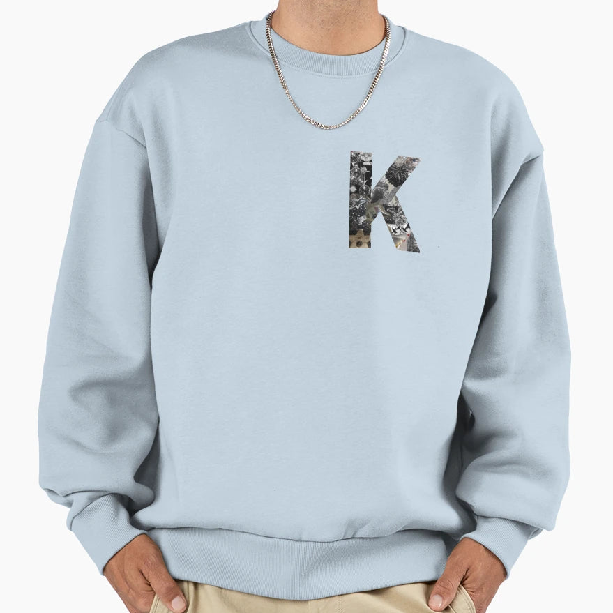 K Silver Star Collage Preppy Sweatshirt - Unique Graphic for Adults - T-Shirt, Sweatshirt, Hoodie