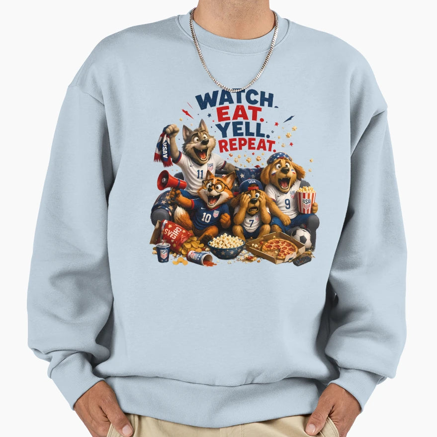 Usa Soccer Watch Party Watch Eat T-Shirt - Casual Everyday Wear Unisex - T-Shirt, Sweatshirt, Hoodie