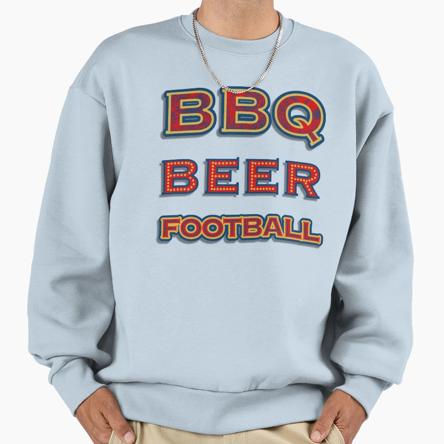 Red Blue Gold Bbq Beer Football Bar Sweatshirt - Graphic Print Men Women - T-Shirt, Sweatshirt, Hoodie