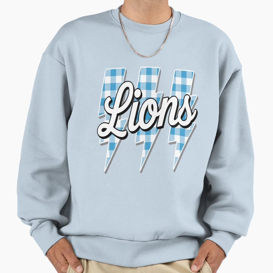 Lions Lightning Bolt Checkered Sweatshirt - Aesthetic Graphic Men Women - T-Shirt, Sweatshirt, Hoodie