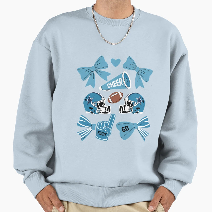Dallas Coquette Bow Cheer Football Sweatshirt - Custom Art Print Men Women - T-Shirt, Sweatshirt, Hoodie
