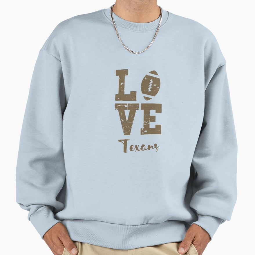 Gold Color Football Love Texans Sweatshirt - Casual Everyday Wear Unisex - T-Shirt, Sweatshirt, Hoodie