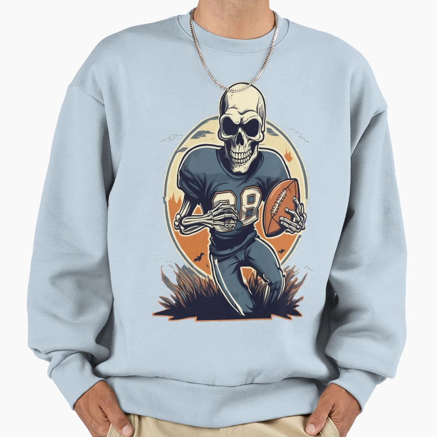 Halloween Skeleton Playing Football Sweatshirt - Minimalist Print Men Women - T-Shirt, Sweatshirt, Hoodie