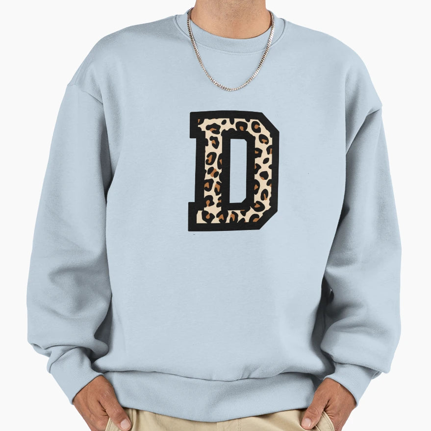 Letter D Leopard Sweatshirt - Graphic Print for Adults - T-Shirt, Sweatshirt, Hoodie