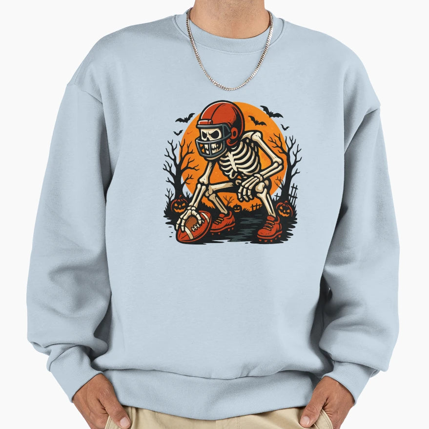 Lineman Skeleton Halloween Football Sweatshirt - Unique Graphic Men Women - T-Shirt, Sweatshirt, Hoodie