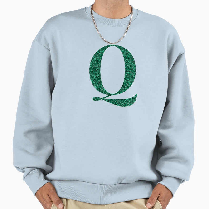 Letter Q Emerald Dark Green Glitter Sweatshirt - Custom Art Print Unisex - T-Shirt, Sweatshirt, Hoodie