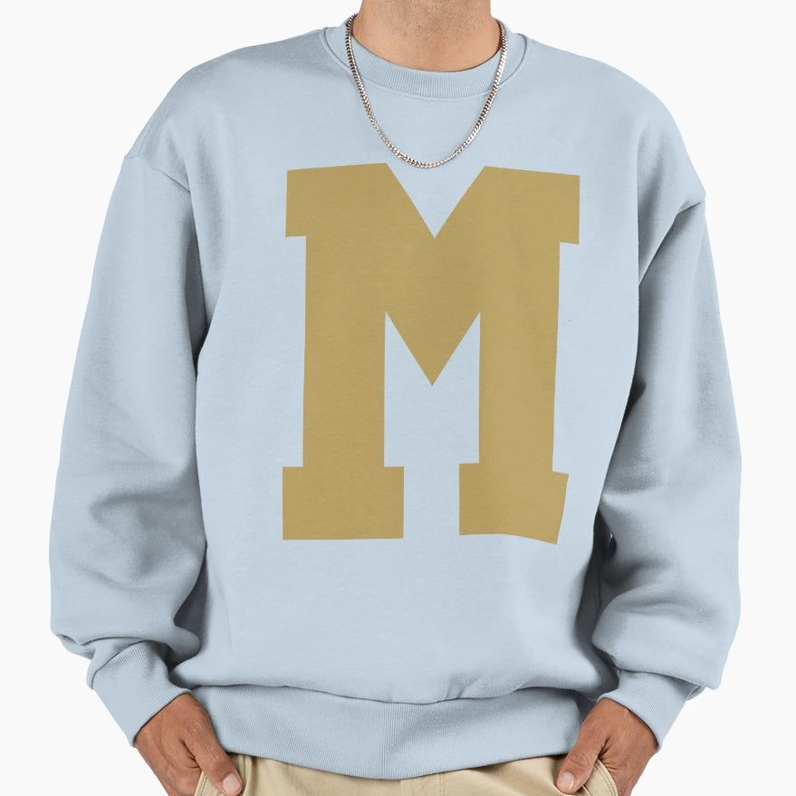 Alphabet Gold M Sports Letter M Sweatshirt - Streetwear Style Unisex - T-Shirt, Sweatshirt, Hoodie