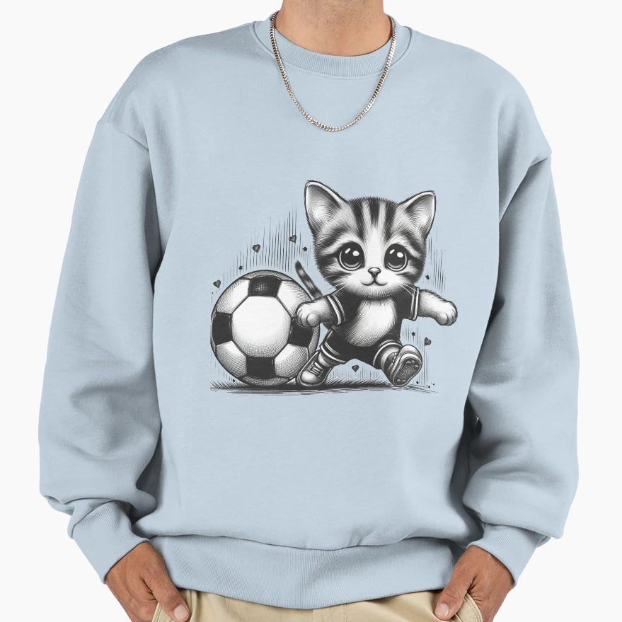 Gift Football Cat Playing Sweatshirt - Streetwear Style Men Women - T-Shirt, Sweatshirt, Hoodie