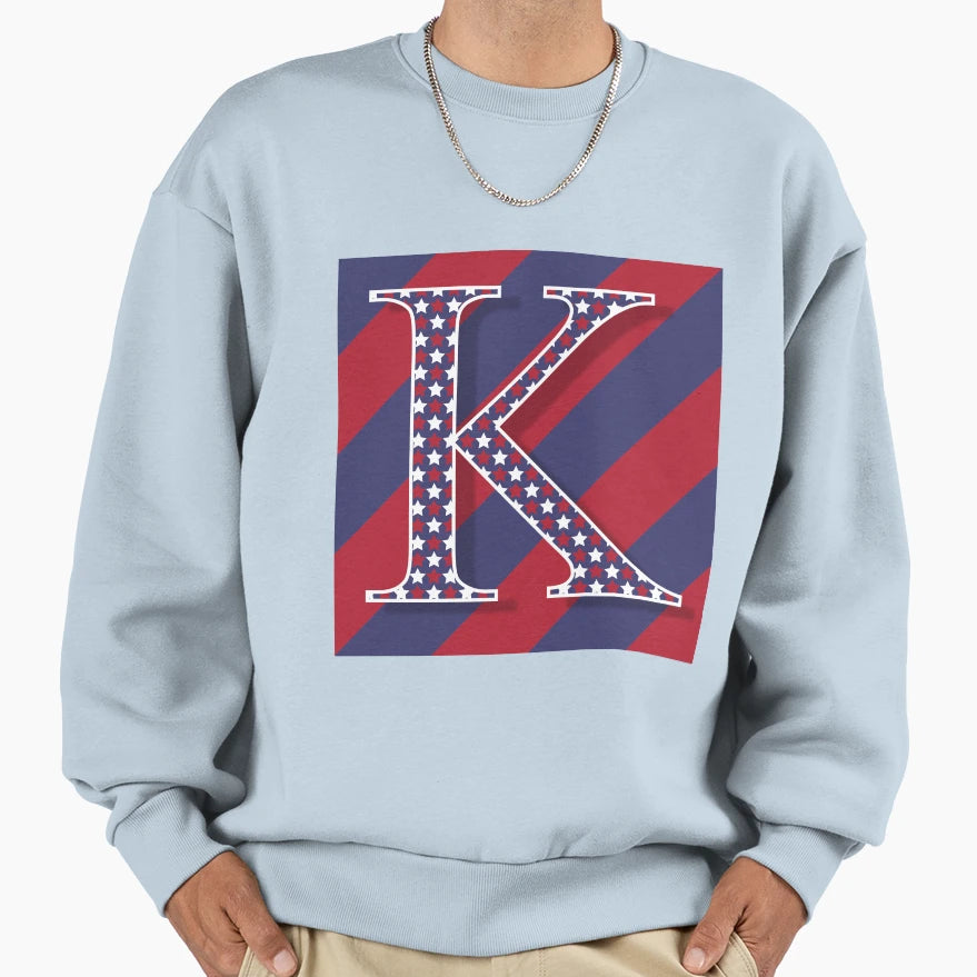 Letter K Americana Old Glory Red Sweatshirt - Aesthetic Graphic for Adults - T-Shirt, Sweatshirt, Hoodie