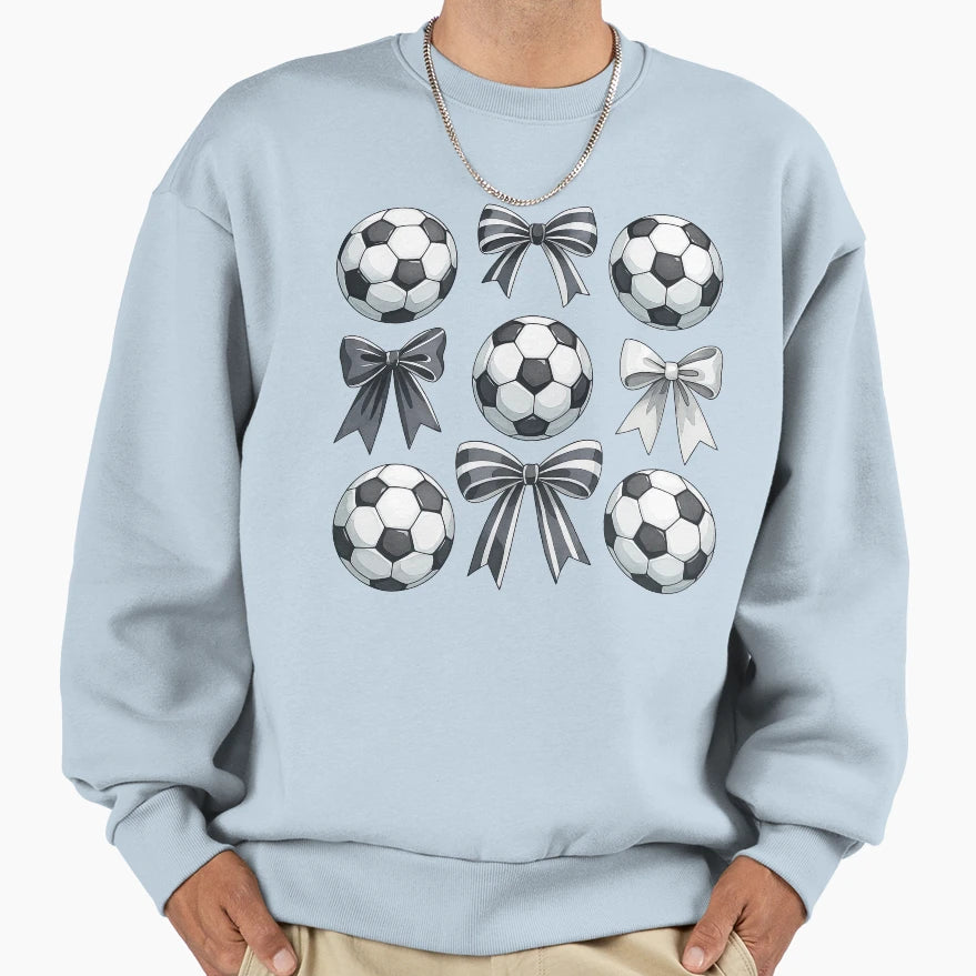Soccer Balls And Black Bows Pattern Sweatshirt - Novelty Apparel Unisex - T-Shirt, Sweatshirt, Hoodie