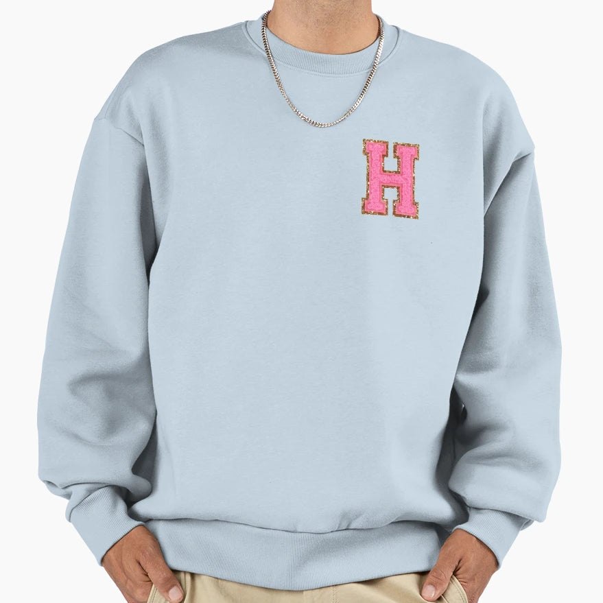 H Bubblegum Glitter Varsity Letter Sweatshirt - Trendy Graphic for Adults - T-Shirt, Sweatshirt, Hoodie