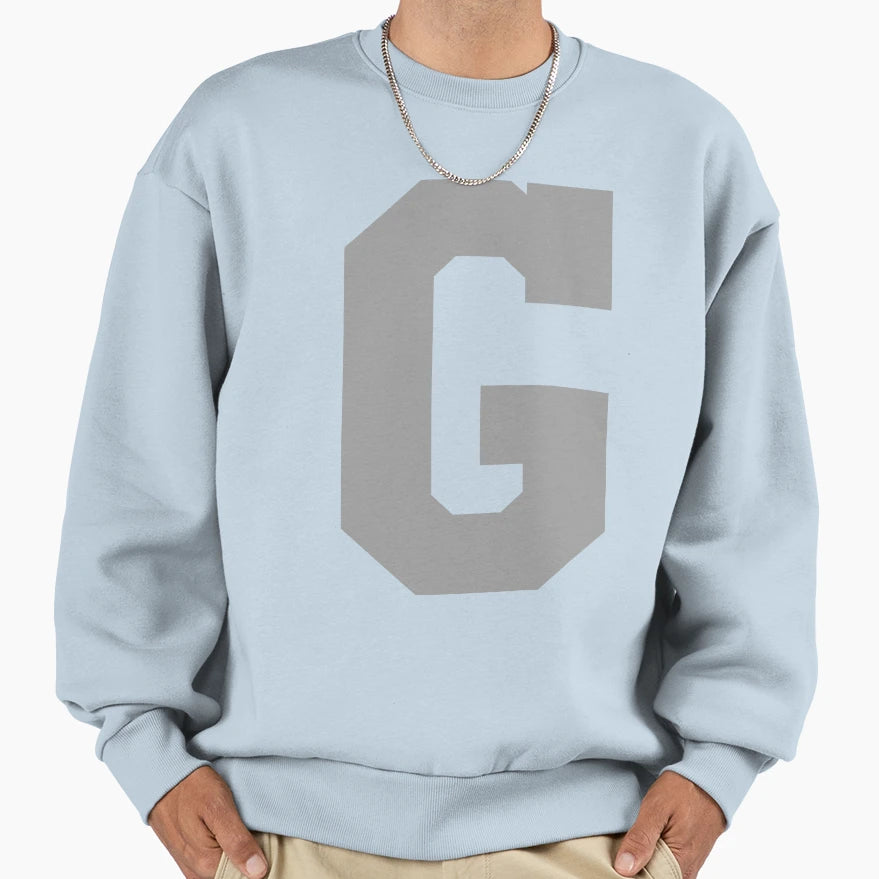 Alphabet Silver G Sports Letter G Sweatshirt - Minimalist Print Men Women - T-Shirt, Sweatshirt, Hoodie