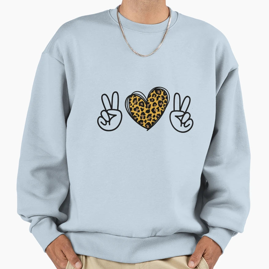 Peace Love Leopard Heart Art Sweatshirt - Novelty Apparel Men Women - T-Shirt, Sweatshirt, Hoodie