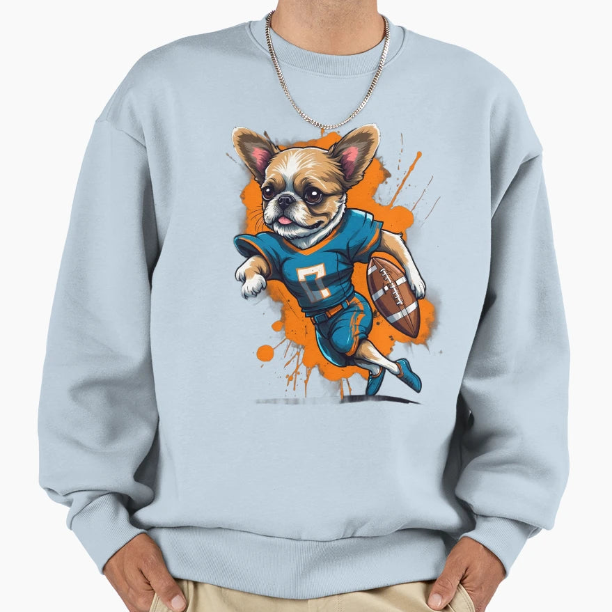 Shih Tzu Dog Playing American Football Sweatshirt - Unique Graphic Unisex - T-Shirt, Sweatshirt, Hoodie