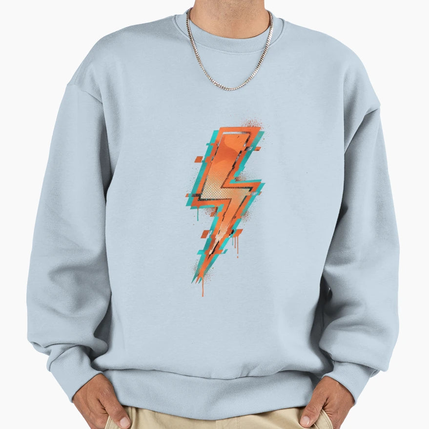 Modern Neon Glitch Lightning Bolt Sweatshirt - Trendy Graphic Men Women - T-Shirt, Sweatshirt, Hoodie