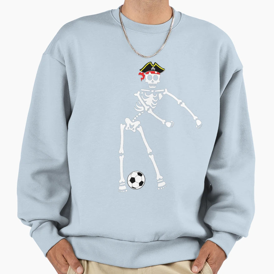 Pirate Skeleton Soccer Halloween Sweatshirt - Minimalist Print Unisex - T-Shirt, Sweatshirt, Hoodie