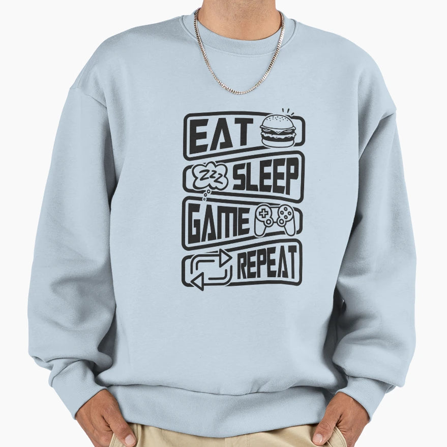 Eat Sleep Game Repeat Sweatshirt - Aesthetic Graphic for Adults - T-Shirt, Sweatshirt, Hoodie