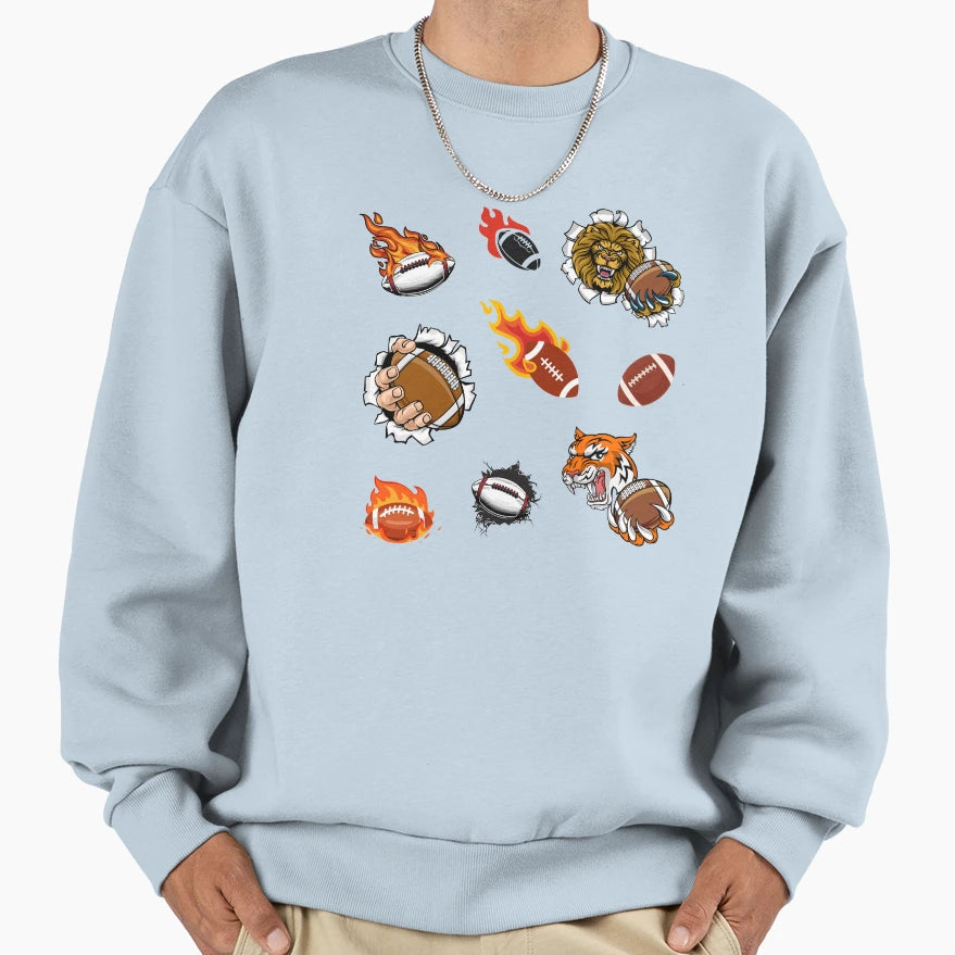 American Football Ball Fire Icon Sweatshirt - Casual Everyday Wear Unisex - T-Shirt, Sweatshirt, Hoodie