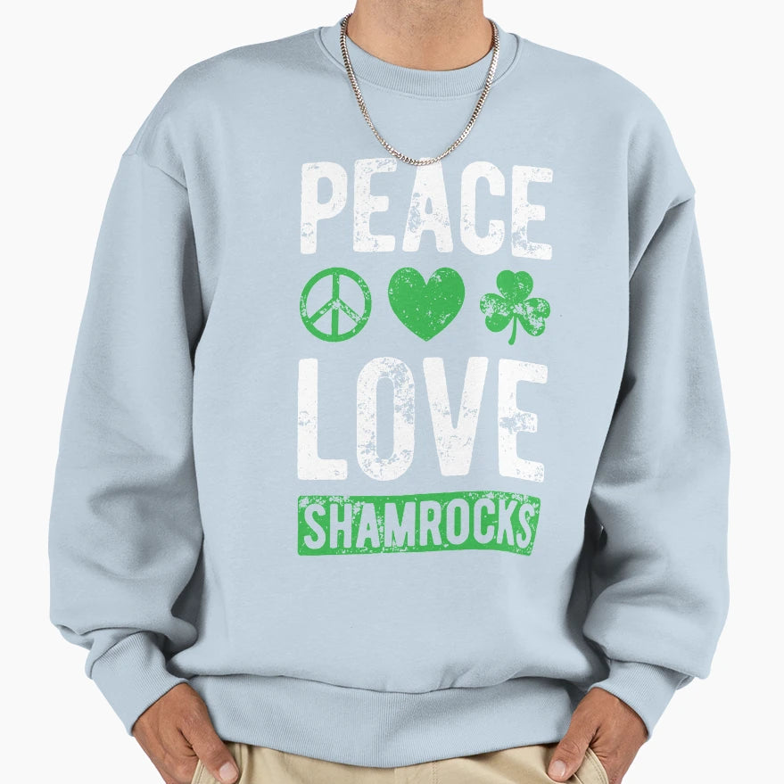 Peace Love Shamrocks St Patricks Day T-Shirt - Unique Graphic for Adults - T-Shirt, Sweatshirt, Hoodie