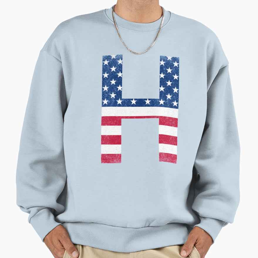 Letter H Capital Alphabet American Sweatshirt - Trendy Graphic for Adults - T-Shirt, Sweatshirt, Hoodie