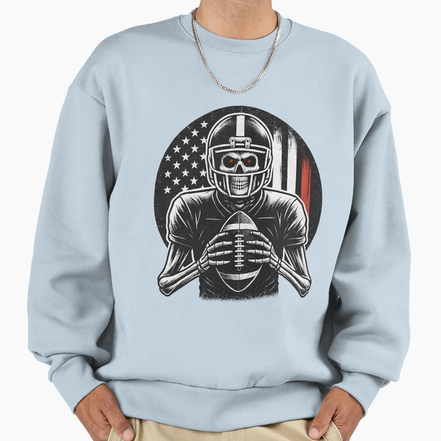 Skull American Football Player Dark Sweatshirt - Unique Graphic for Adults - T-Shirt, Sweatshirt, Hoodie