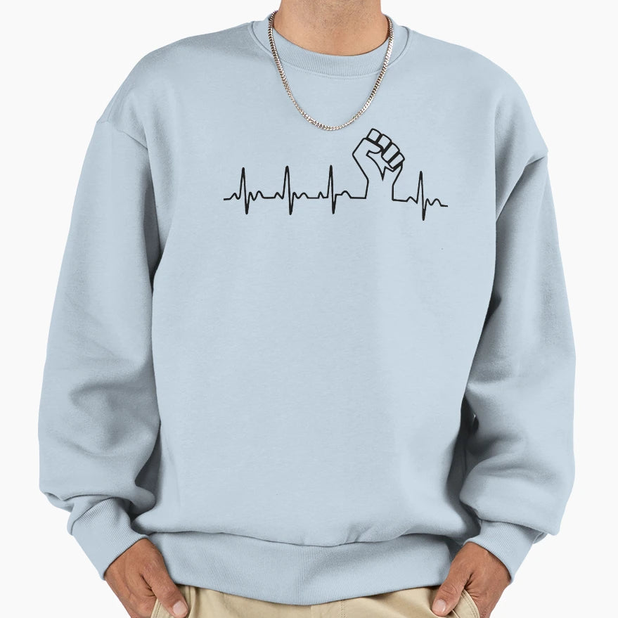 Black Power Fist Heartbeat Sweatshirt - Minimalist Print Unisex - T-Shirt, Sweatshirt, Hoodie