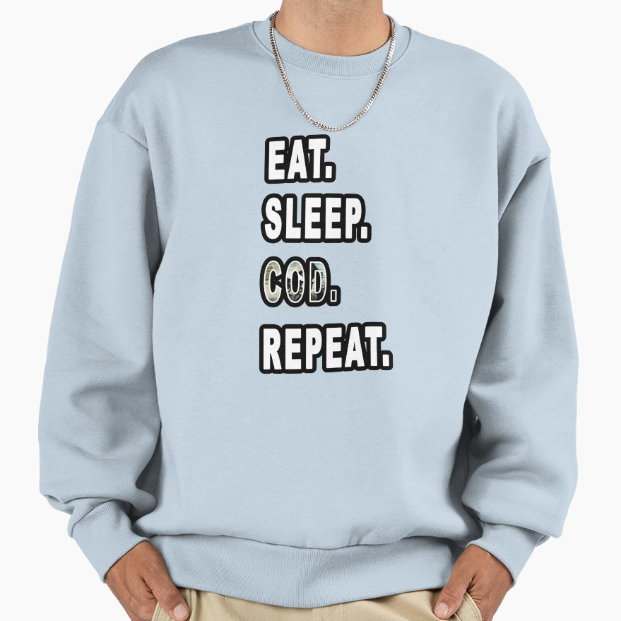 Eat Sleep Cod Repeat Sweatshirt - Unique Graphic for Adults - T-Shirt, Sweatshirt, Hoodie