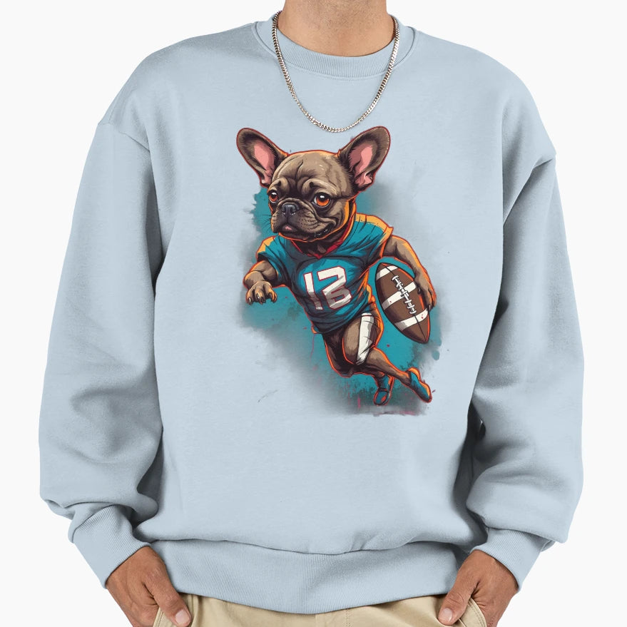 French Bulldog Playing American Sweatshirt - Novelty Apparel for Adults - T-Shirt, Sweatshirt, Hoodie