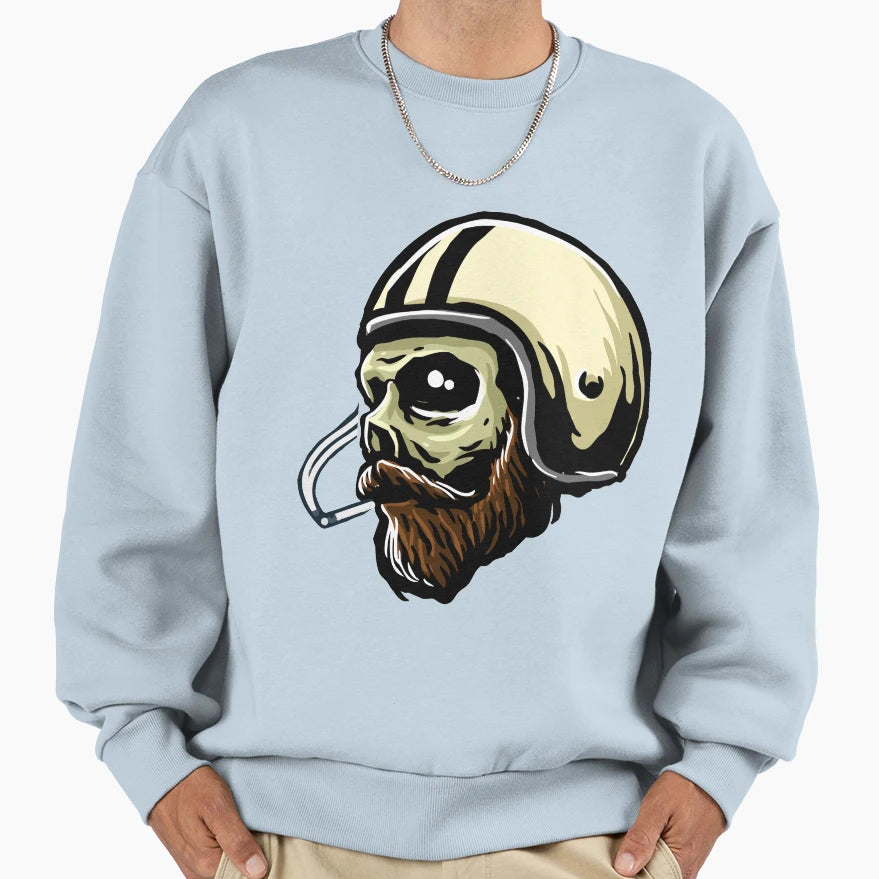 Smoking Skull Helmet Sweatshirt - Novelty Apparel for Adults - T-Shirt, Sweatshirt, Hoodie