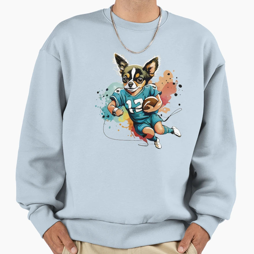 Chihuahua Dog Playing American Sweatshirt - Custom Art Print for Adults - T-Shirt, Sweatshirt, Hoodie