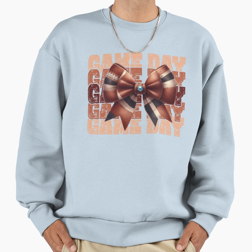 Distressed Game Day Football Bow Sweatshirt - Casual Everyday Wear Unisex - T-Shirt, Sweatshirt, Hoodie