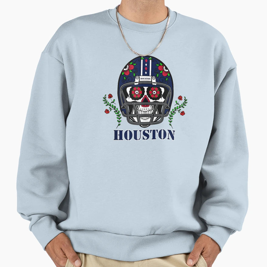 Houston Football Helmet Sugar Skull Sweatshirt - Aesthetic Graphic Unisex - T-Shirt, Sweatshirt, Hoodie