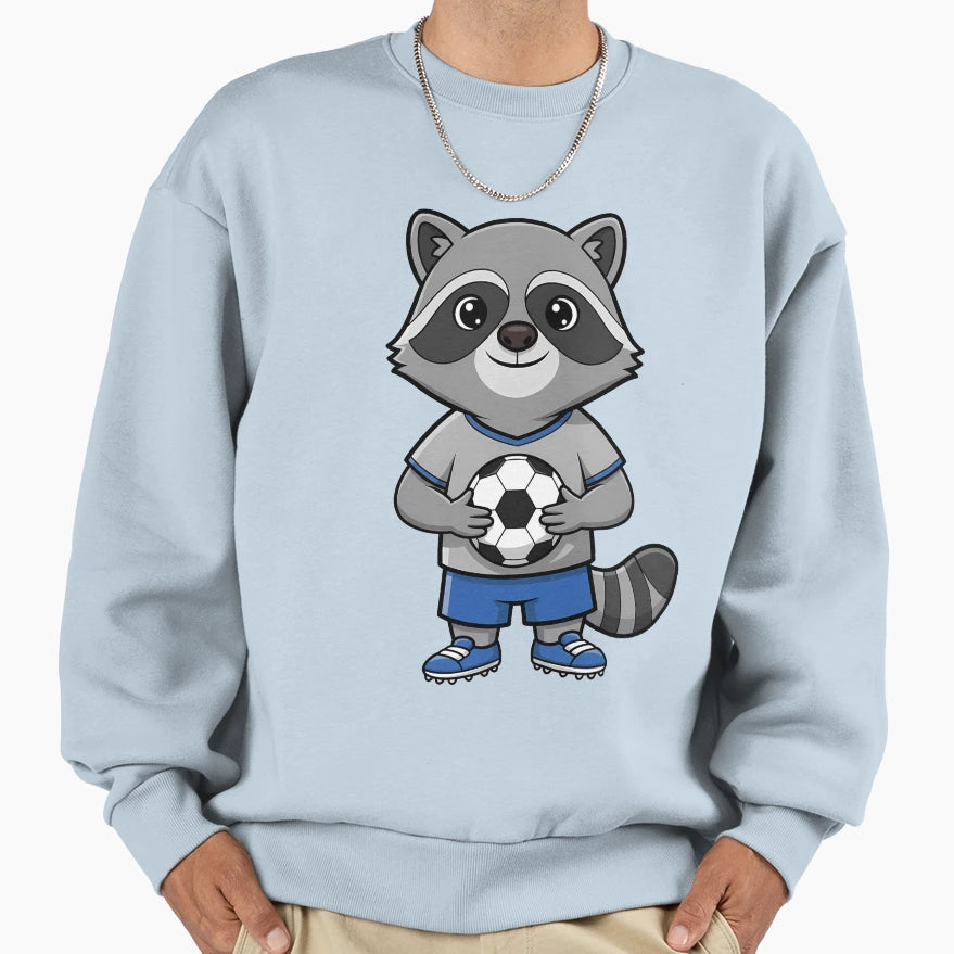 Raccoon Soccer Player Cartoon Sweatshirt - Aesthetic Graphic for Adults - T-Shirt, Sweatshirt, Hoodie