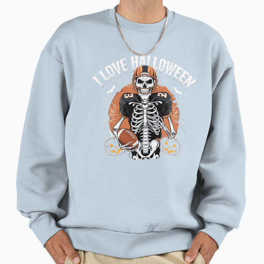 Halloween Football Skeleton I Love Sweatshirt - Graphic Print for Adults - T-Shirt, Sweatshirt, Hoodie