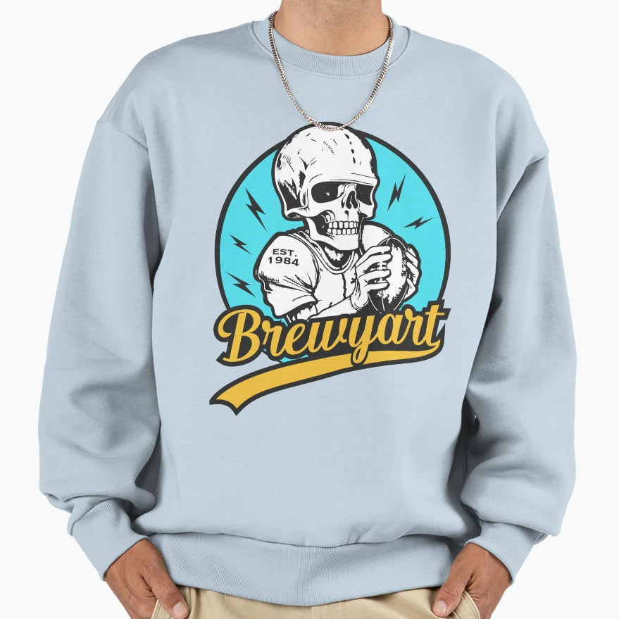 Brewyart Studio Skull Skeleton Football Sweatshirt - Trendy Graphic Unisex - T-Shirt, Sweatshirt, Hoodie