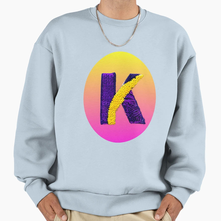 Letter K Monogram Typography Collage Sweatshirt - Unique Graphic Men Women - T-Shirt, Sweatshirt, Hoodie