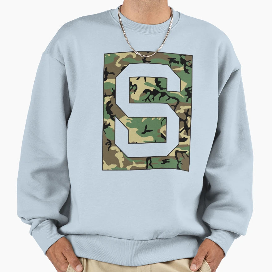 Letter S Military Camo Stencil Font Sweatshirt - Streetwear Style Unisex - T-Shirt, Sweatshirt, Hoodie