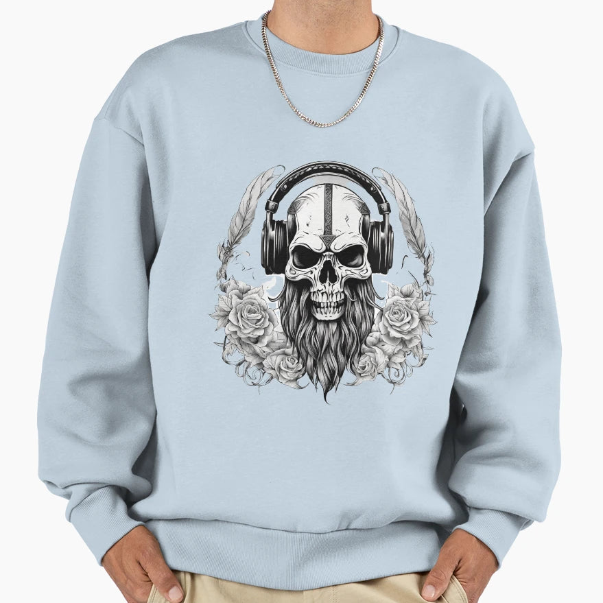 Viking Skull Headphones Tattoo Sweatshirt - Novelty Apparel Men Women - T-Shirt, Sweatshirt, Hoodie