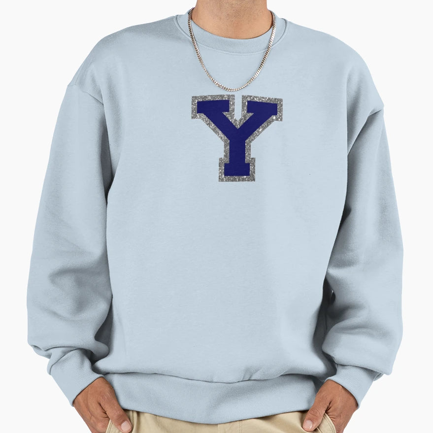 Silver And Navy Varsity Letter Y Sweatshirt - Aesthetic Graphic Unisex - T-Shirt, Sweatshirt, Hoodie
