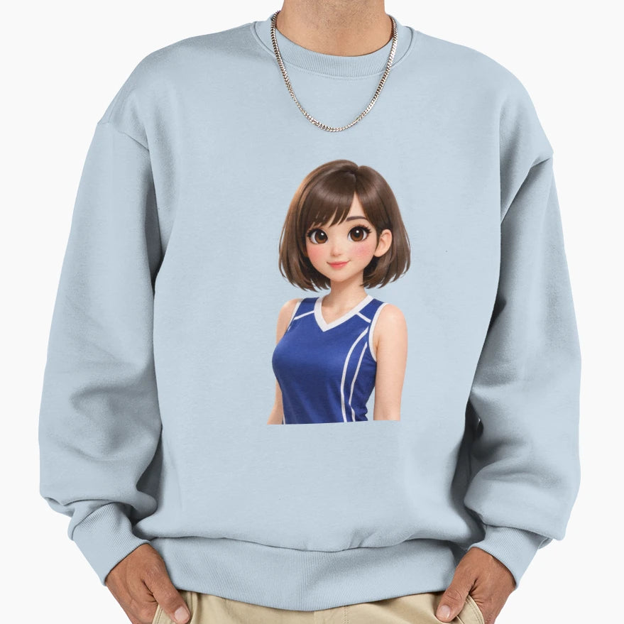 Young Female Character Wearing 3D Sweatshirt - Minimalist Print Unisex - T-Shirt, Sweatshirt, Hoodie