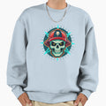 Vibrant Skull Wearing Red Sweatshirt - Minimalist Print for Adults - T-Shirt, Sweatshirt, Hoodie
