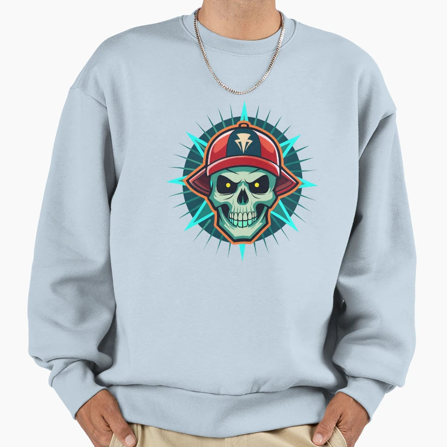 Vibrant Skull Wearing Red Sweatshirt - Minimalist Print for Adults - T-Shirt, Sweatshirt, Hoodie