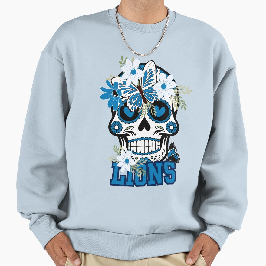 Detroit Lions Scull Sweatshirt - Custom Art Print Men Women - T-Shirt, Sweatshirt, Hoodie