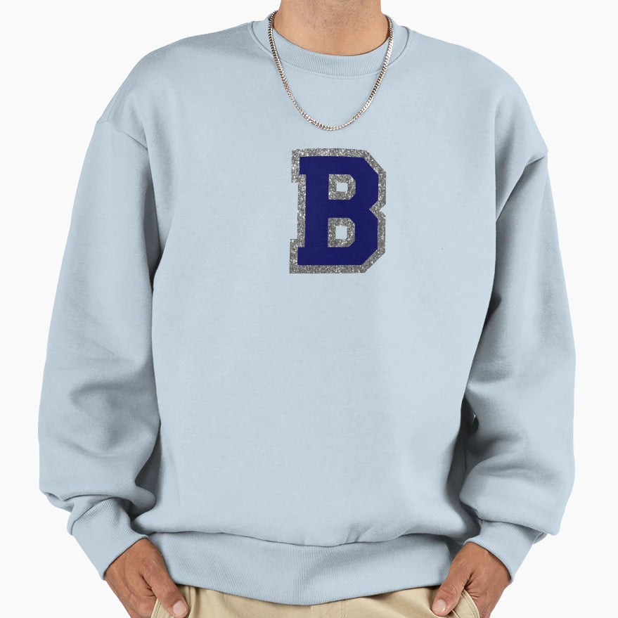 Silver And Navy Varsity Letter B Sweatshirt - Aesthetic Graphic Men Women - T-Shirt, Sweatshirt, Hoodie