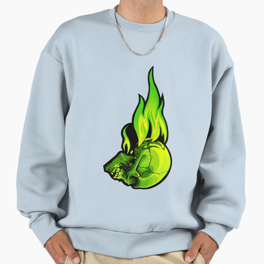 Flaming Skull Sweatshirt - Casual Everyday Wear Men Women - T-Shirt, Sweatshirt, Hoodie