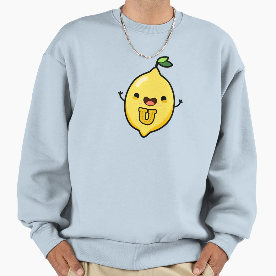 Alphabet Letter U Happy Lemon Sweatshirt - Minimalist Print Men Women - T-Shirt, Sweatshirt, Hoodie