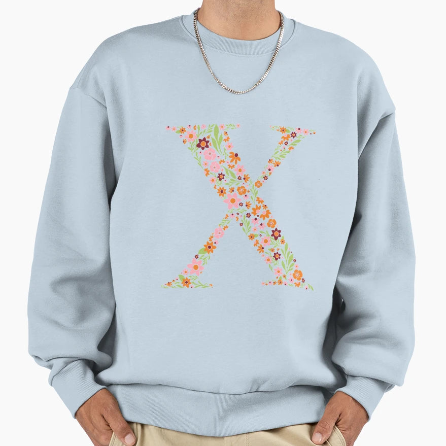 Floral Letter X Sweatshirt - Casual Everyday Wear Men Women - T-Shirt, Sweatshirt, Hoodie