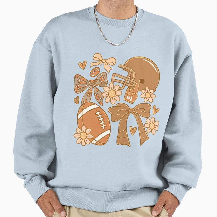Football Floral Helmet Bow Fans Sweatshirt - Trendy Graphic Men Women - T-Shirt, Sweatshirt, Hoodie