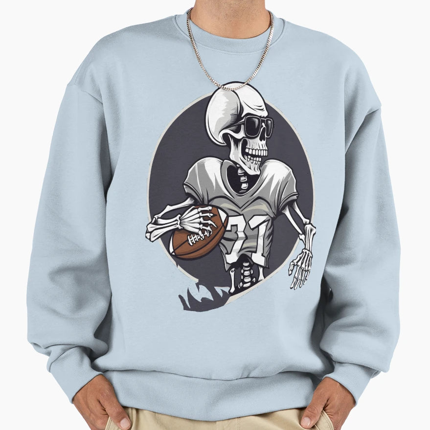 Halloween Skeleton Playing Football Sweatshirt - Novelty Apparel Men Women - T-Shirt, Sweatshirt, Hoodie